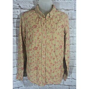 Odille Anthropologie 10 Eyelet Embroidered Gingham Plaid Button Front Shirt Top